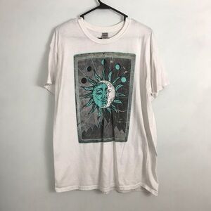 Sun And Moon Design Mens Sz Large White Teal Tee Shirt